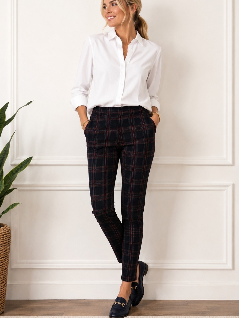 Sanctuary Black Brown Plaid Skinny Pants. Preppy. Academia